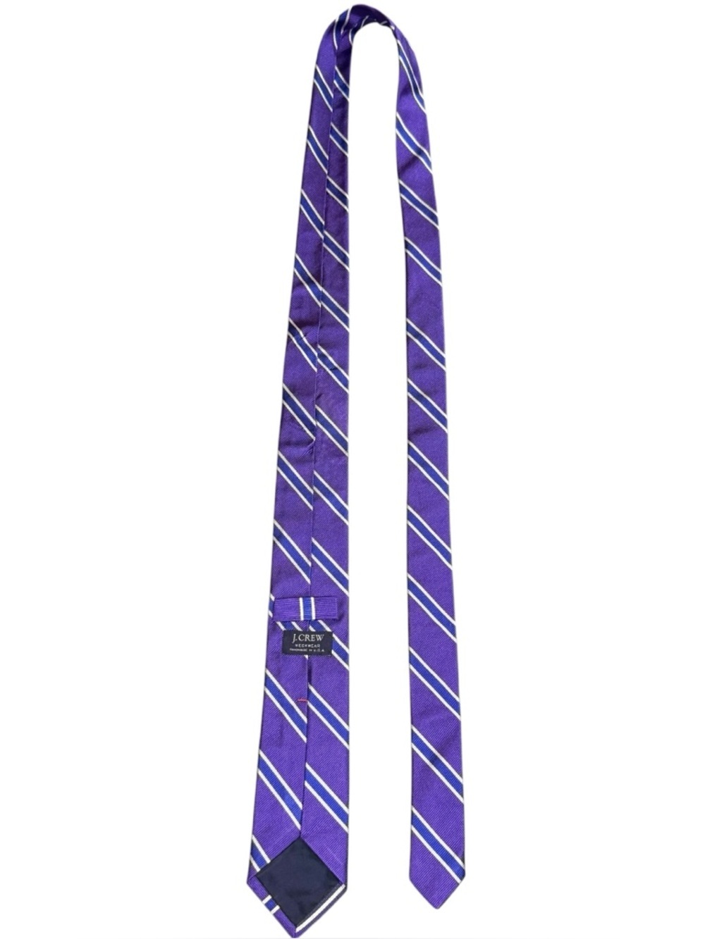 J.Crew Purple Blue Silver 100% Silk Striped Tie Handmade Wedding Guest Office